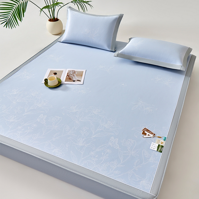 91家纺网 家纺一手货源 找家纺 小牛席业 2026新款【实拍风格】双PE凉感-百合清凉冰丝席系列（床笠款） 蓝色