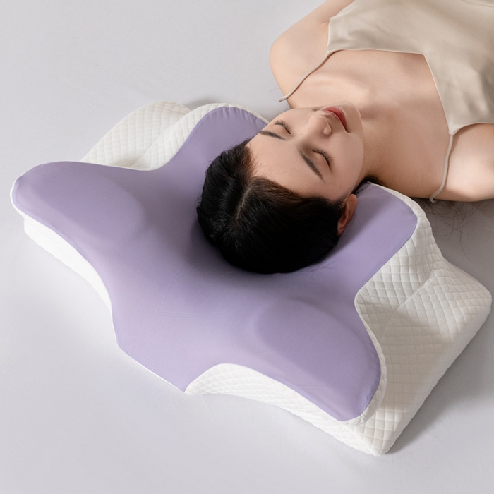 91家纺网 家纺一手货源 找家纺 七夜居 2026新款跨境支撑性牛角枕飞机枕碟形枕枕头慢回弹枕芯 紫色