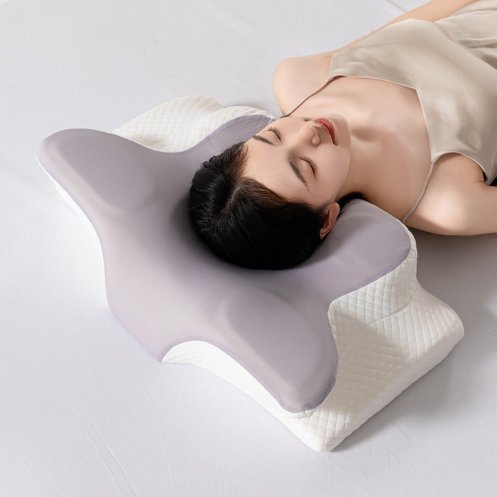 91家纺网 家纺一手货源 找家纺 七夜居 2026新款跨境支撑性牛角枕飞机枕碟形枕枕头慢回弹枕芯 灰色