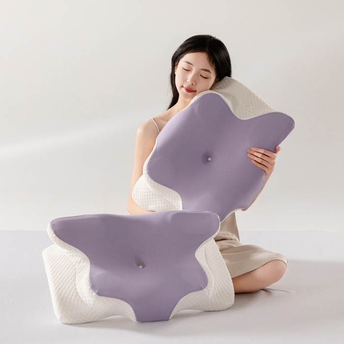 91家纺网 家纺一手货源 找家纺 七夜居 2026新款跨境支撑性牛角枕飞机枕碟形枕枕头慢回弹枕芯 紫色