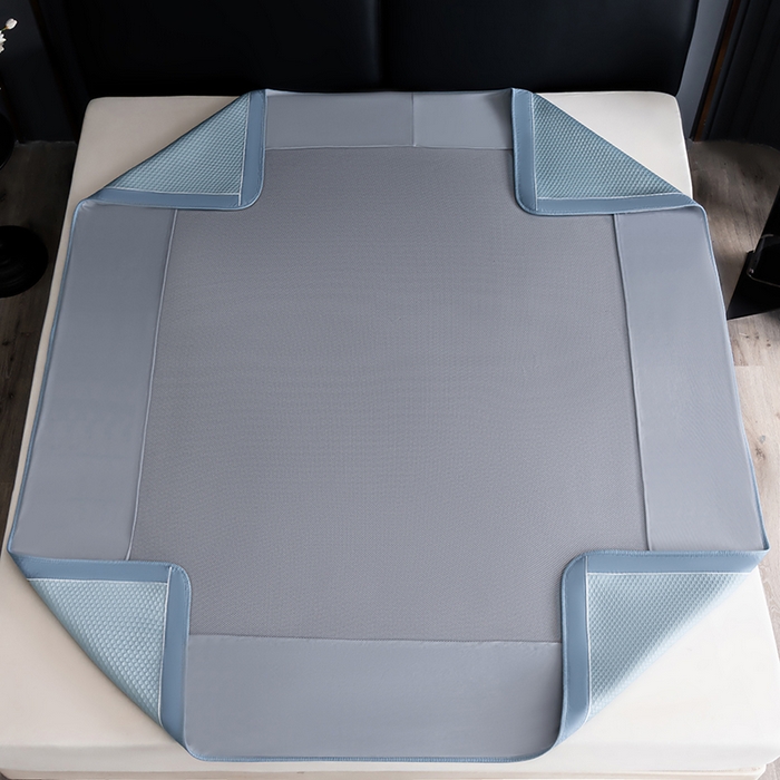 91家纺网 家纺一手货源 找家纺 小牛席业 2026新款经典款-千鸟格冷感豆豆席系列（床笠款） 蓝色