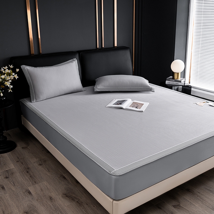 91家纺网 家纺一手货源 找家纺 小牛席业 2026新款经典款-千鸟格冷感豆豆席系列（床笠款） 灰色