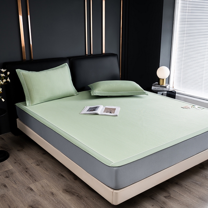 91家纺网 家纺一手货源 找家纺 小牛席业 2026新款经典款-千鸟格冷感豆豆席系列（床笠款） 绿色