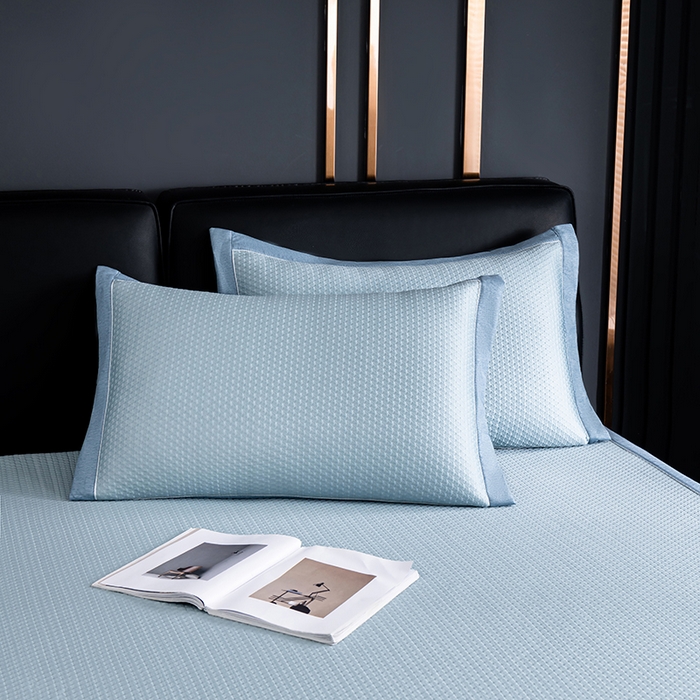 91家纺网 家纺一手货源 找家纺 小牛席业 2026新款经典款-千鸟格冷感豆豆席系列（床笠款） 蓝色