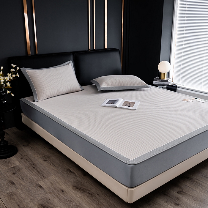 91家纺网 家纺一手货源 找家纺 小牛席业 2026新款经典款-千鸟格冷感豆豆席系列（床笠款） 米色