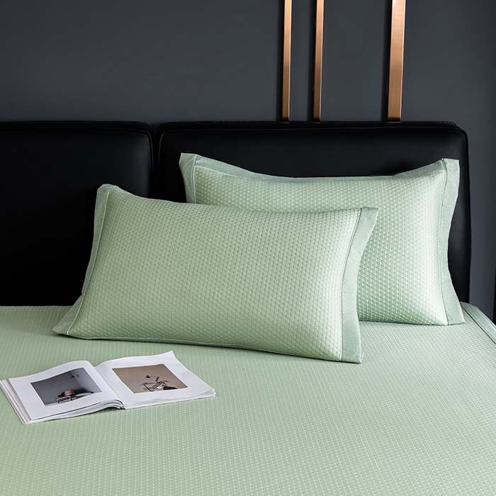 91家纺网 家纺一手货源 找家纺 小牛席业 2026新款经典款-千鸟格冷感豆豆席系列（床笠款） 绿色