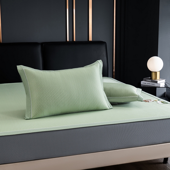 91家纺网 家纺一手货源 找家纺 小牛席业 2026新款经典款-千鸟格冷感豆豆席系列（床笠款） 绿色