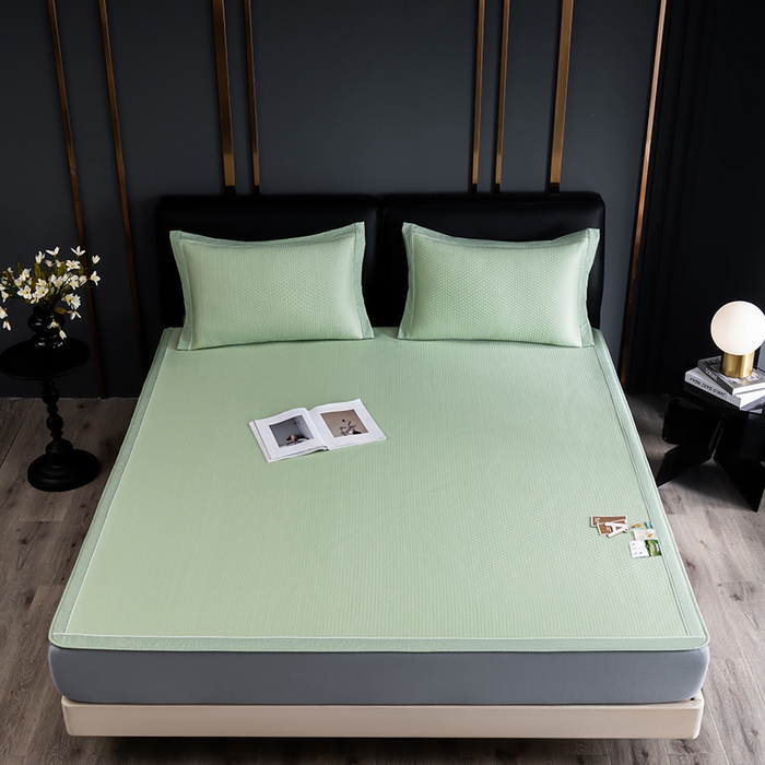 91家纺网 家纺一手货源 找家纺 小牛席业 2026新款经典款-千鸟格冷感豆豆席系列（床笠款） 绿色