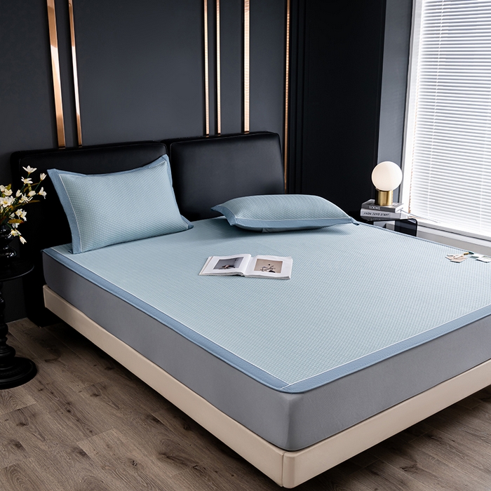 91家纺网 家纺一手货源 找家纺 小牛席业 2026新款经典款-千鸟格冷感豆豆席系列（床笠款） 蓝色