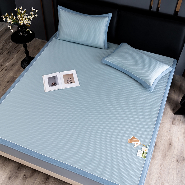 91家纺网 家纺一手货源 找家纺 小牛席业 2026新款经典款-千鸟格冷感豆豆席系列（床笠款） 蓝色