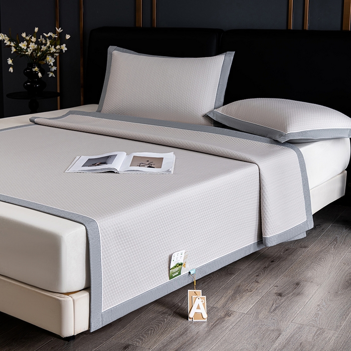 91家纺网 家纺一手货源 找家纺 小牛席业 2026新款经典款-千鸟格冷感豆豆席系列 米色