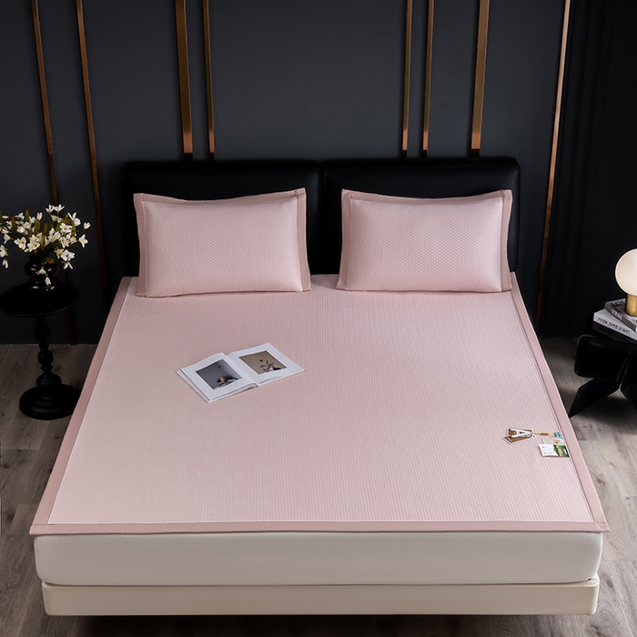 91家纺网 家纺一手货源 找家纺 小牛席业 2026新款经典款-千鸟格冷感豆豆席系列 粉色