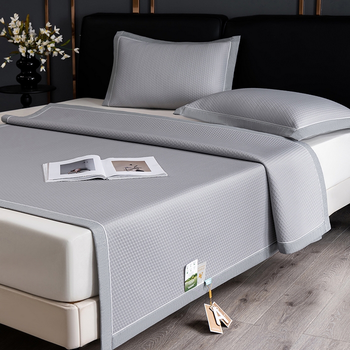 91家纺网 家纺一手货源 找家纺 小牛席业 2026新款经典款-千鸟格冷感豆豆席系列 灰色