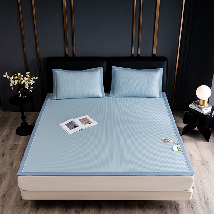 91家纺网 家纺一手货源 找家纺 小牛席业 2026新款经典款-千鸟格冷感豆豆席系列 蓝色