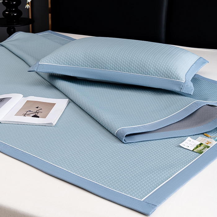 91家纺网 家纺一手货源 找家纺 小牛席业 2026新款经典款-千鸟格冷感豆豆席系列 蓝色