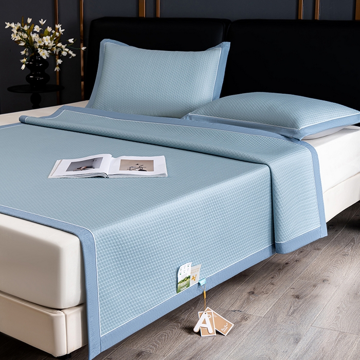 91家纺网 家纺一手货源 找家纺 小牛席业 2026新款经典款-千鸟格冷感豆豆席系列 蓝色