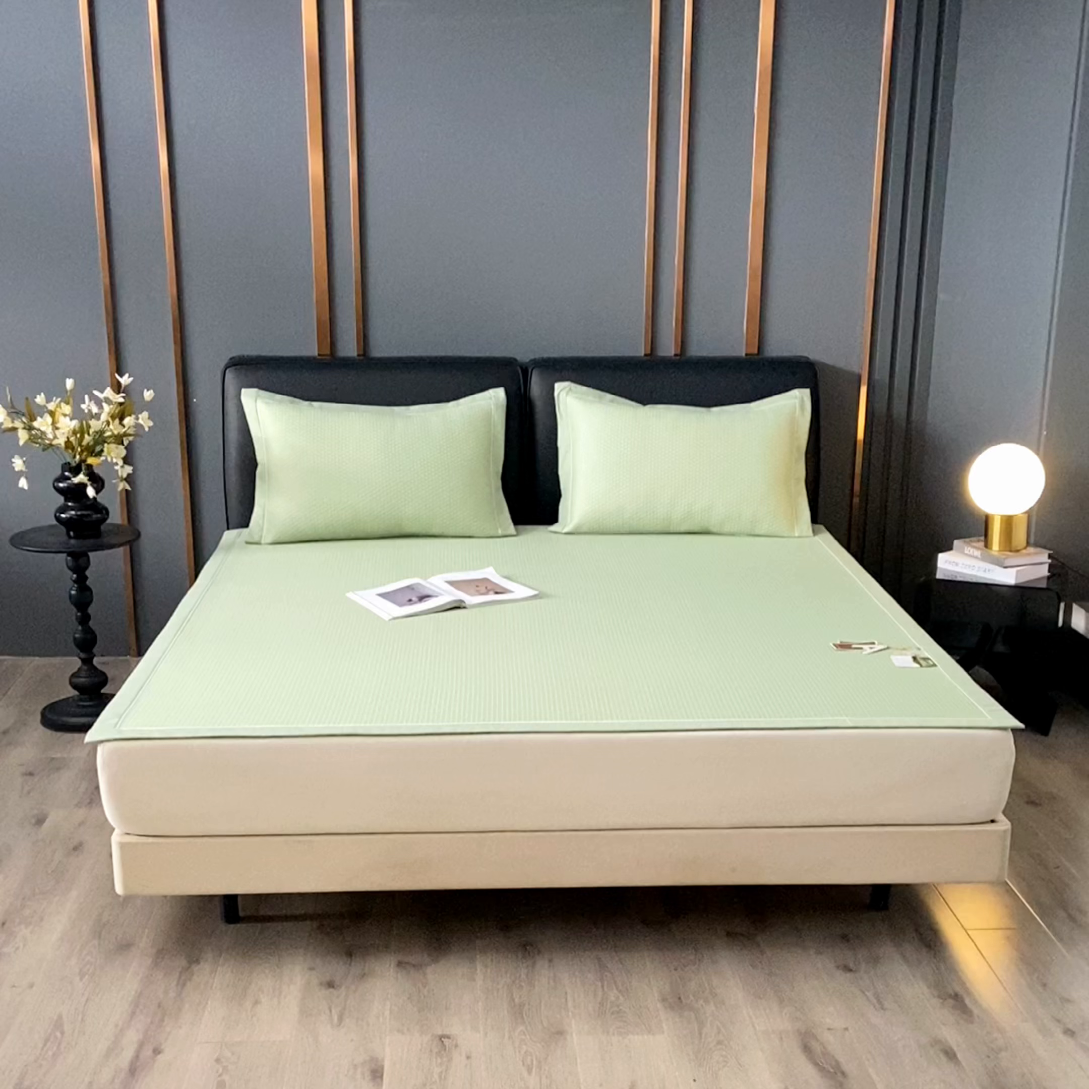 91家纺网 家纺一手货源 找家纺 小牛席业 2026新款经典款-千鸟格冷感豆豆席系列 绿色