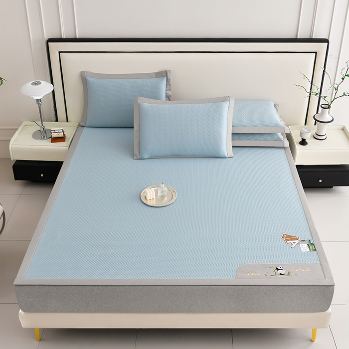 91家纺网 家纺一手货源 找家纺 小牛席业 2026新款爱家熊猫豆豆席系列 蓝色