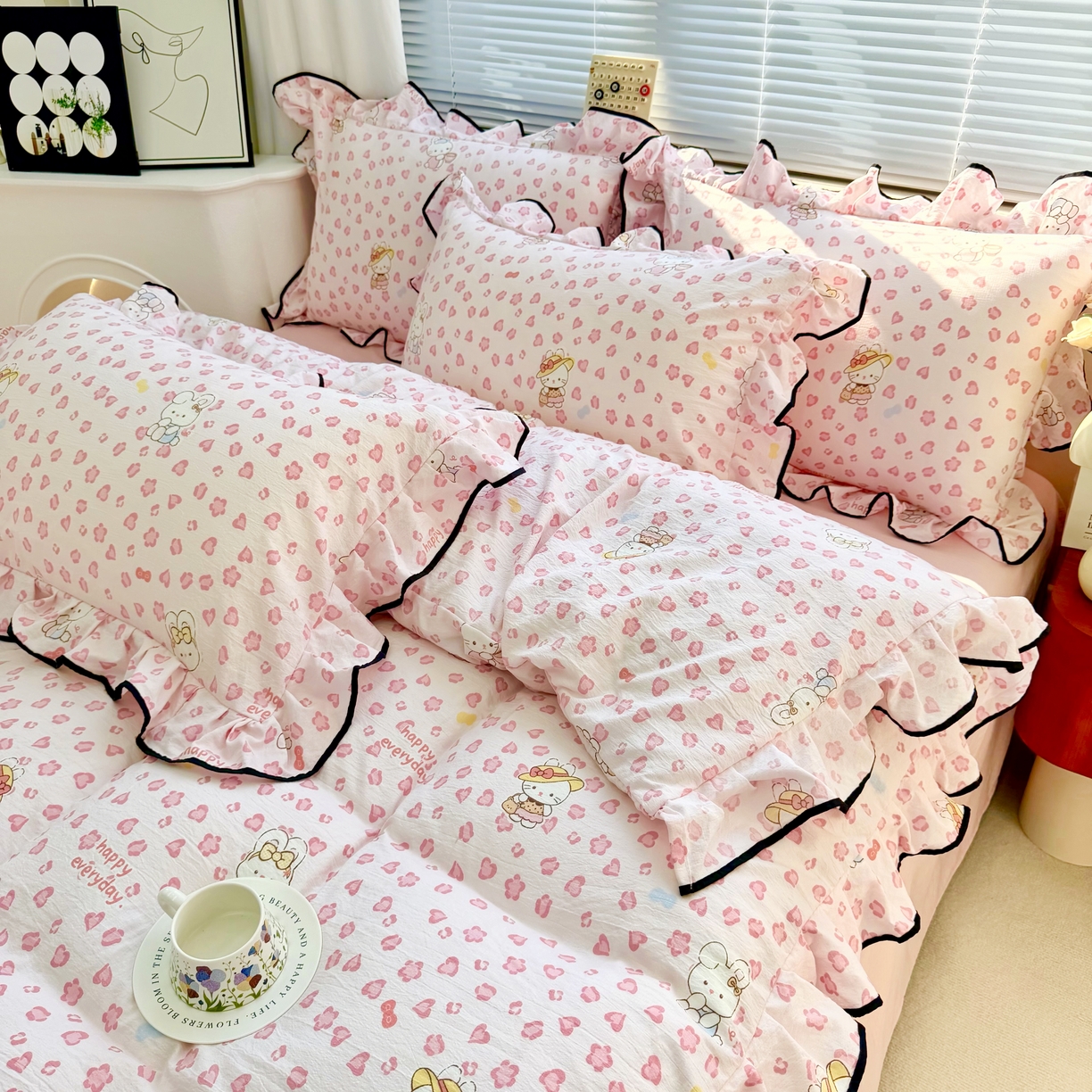 91家纺网 家纺一手货源 找家纺 九诺家纺 2026新款秋冬加厚磨毛床单四件套 星星兔