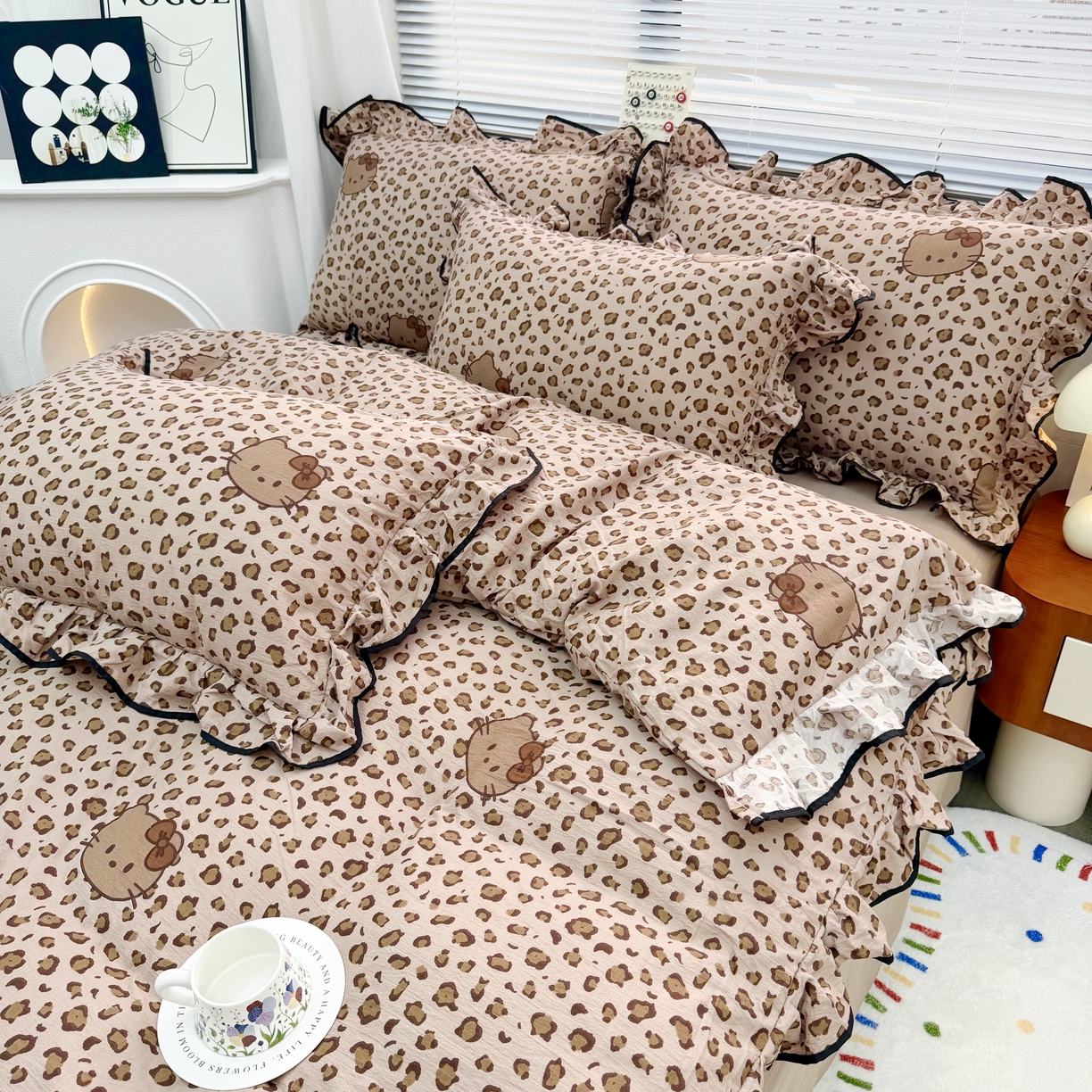 九诺家纺 2026新款秋冬加厚磨毛床单四件套 豹纹KT