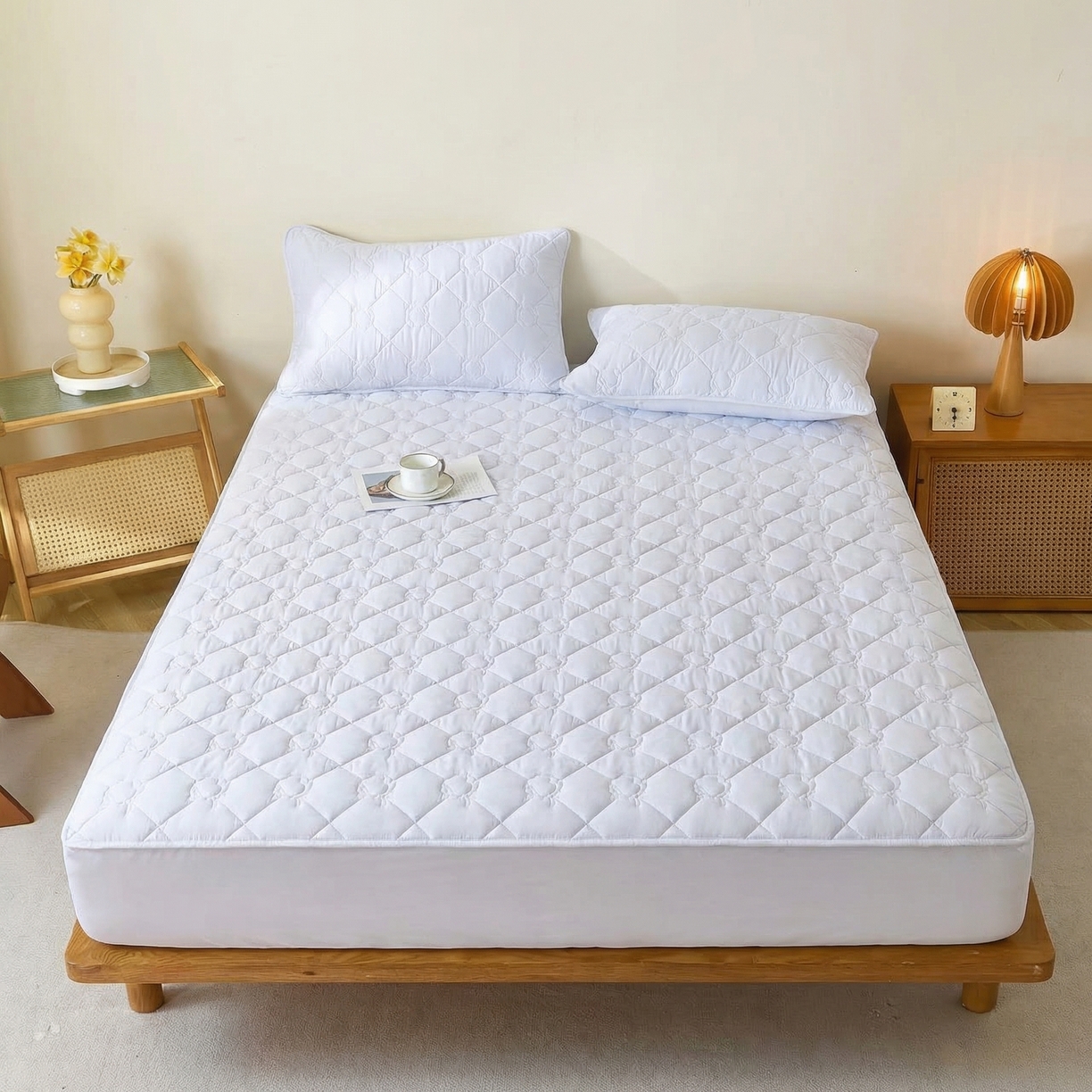 91家纺网 家纺一手货源 找家纺 （总）彩亿家纺 2026新款A类纯棉夹棉床笠三件套全包防滑床垫保护套-棉花