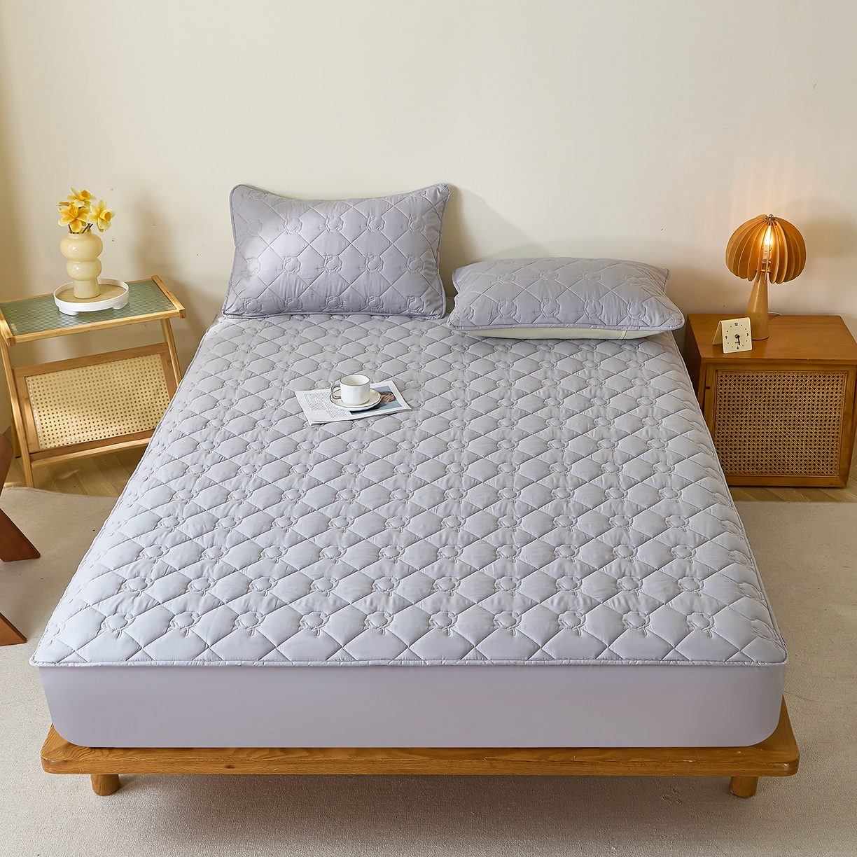 91家纺网 家纺一手货源 找家纺 （总）彩亿家纺 2026新款A类纯棉夹棉床笠三件套全包防滑床垫保护套-棉花