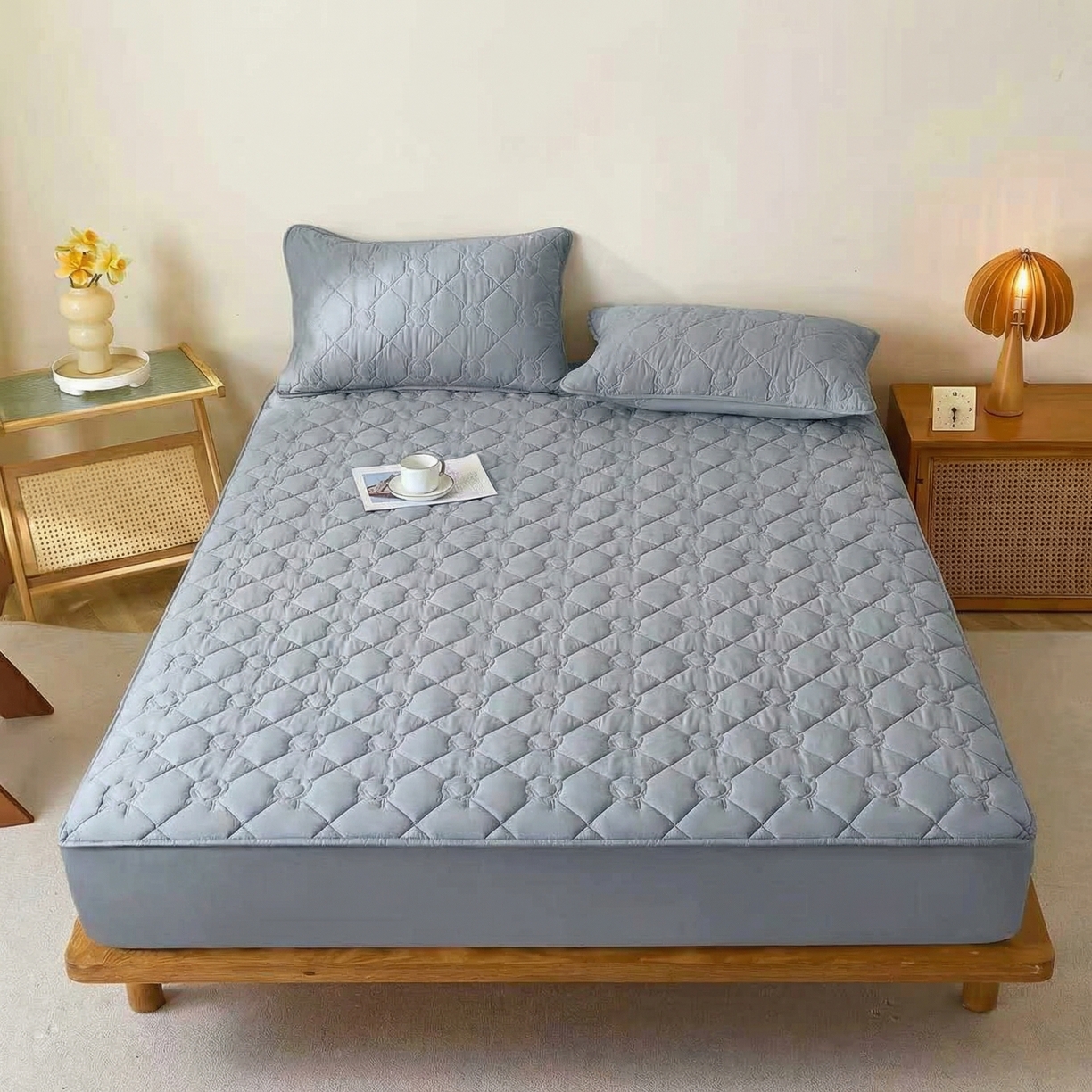 91家纺网 家纺一手货源 找家纺 （总）彩亿家纺 2026新款A类纯棉夹棉床笠三件套全包防滑床垫保护套-棉花