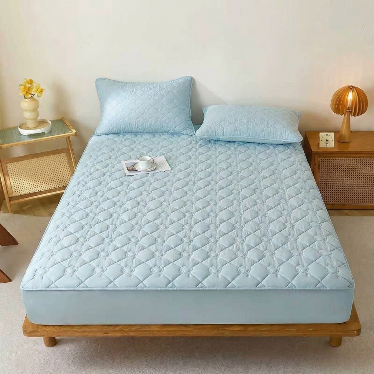 91家纺网 家纺一手货源 找家纺 （总）彩亿家纺 2026新款A类纯棉夹棉床笠三件套全包防滑床垫保护套-棉花