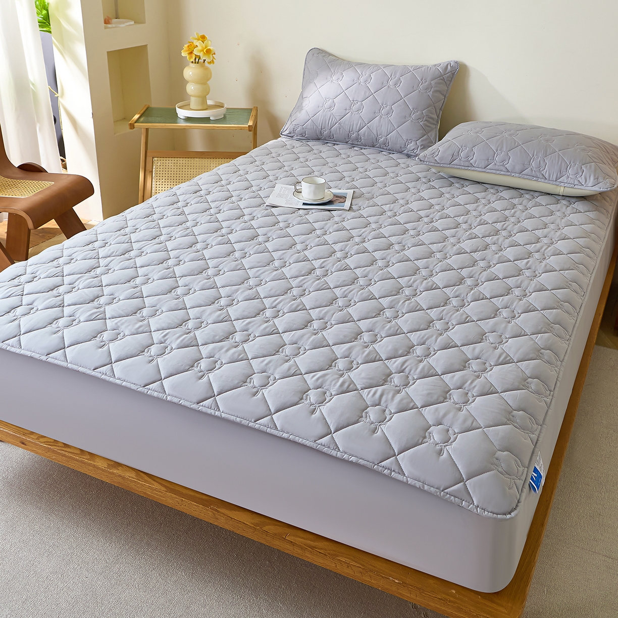 91家纺网 家纺一手货源 找家纺 彩亿家纺 2026新款A类纯棉夹棉床笠三件套全包防滑床垫保护套-棉花 棉花-玄铁灰