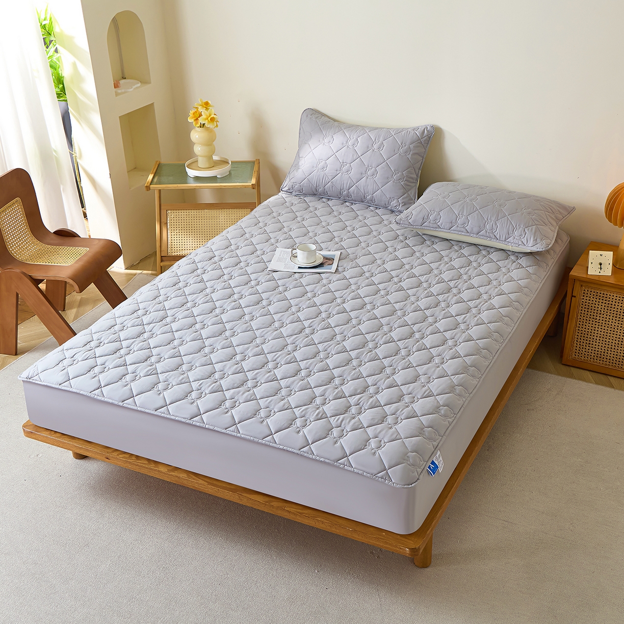 91家纺网 家纺一手货源 找家纺 彩亿家纺 2026新款A类纯棉夹棉床笠三件套全包防滑床垫保护套-棉花 棉花-玄铁灰