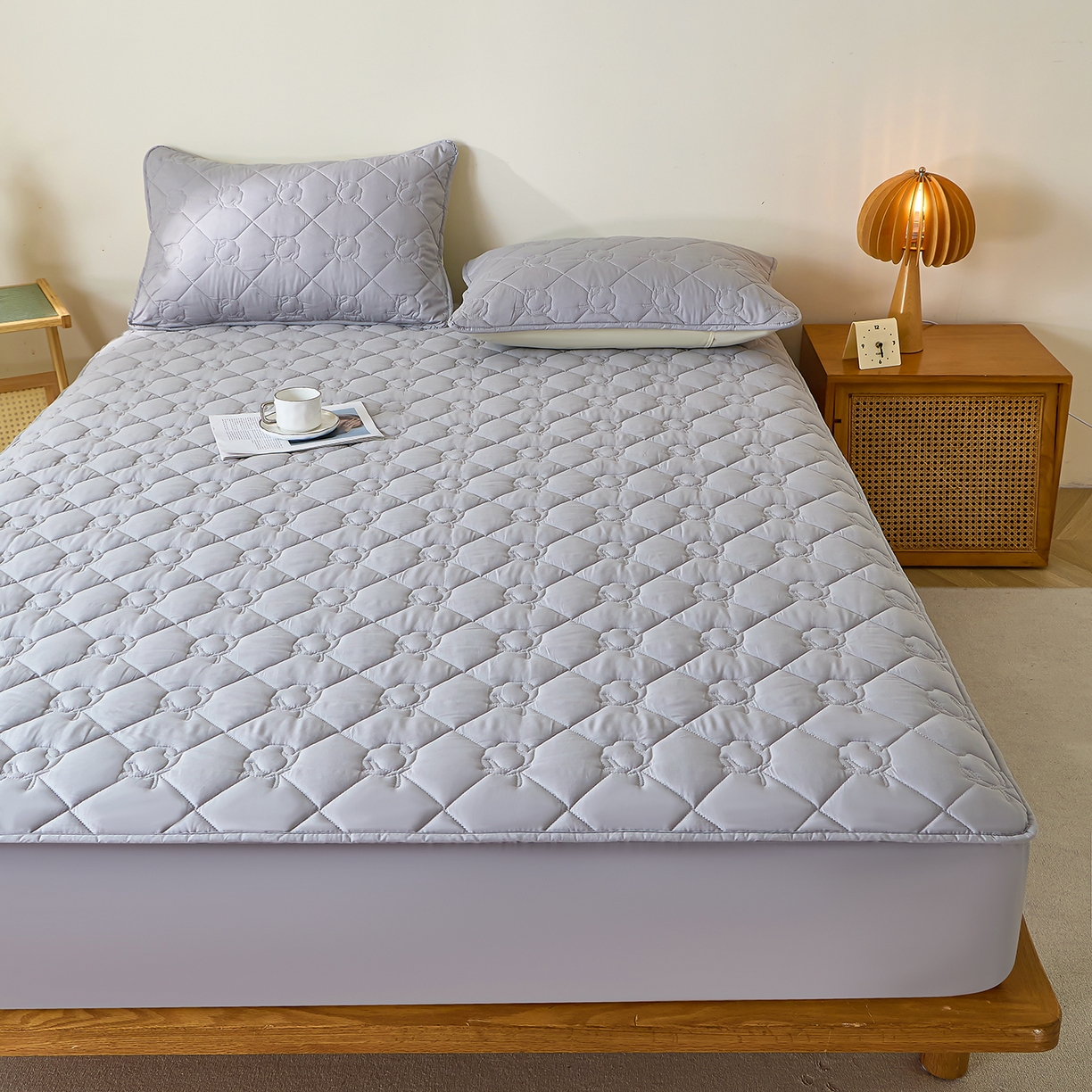 91家纺网 家纺一手货源 找家纺 彩亿家纺 2026新款A类纯棉夹棉床笠三件套全包防滑床垫保护套-棉花 棉花-玄铁灰