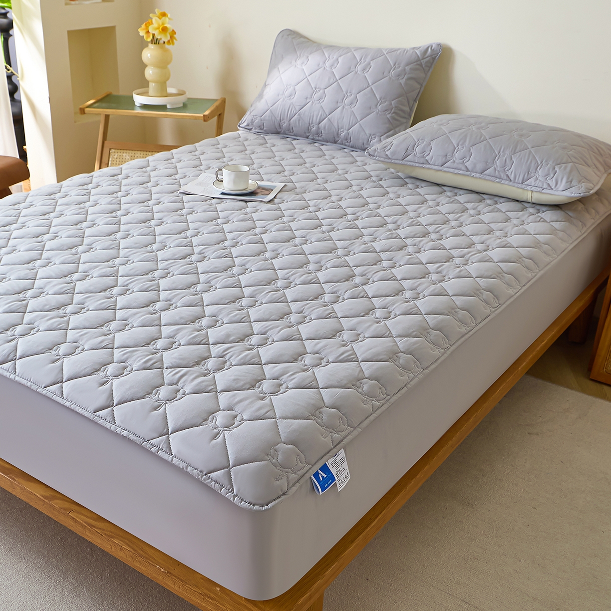 91家纺网 家纺一手货源 找家纺 彩亿家纺 2026新款A类纯棉夹棉床笠三件套全包防滑床垫保护套-棉花 棉花-玄铁灰