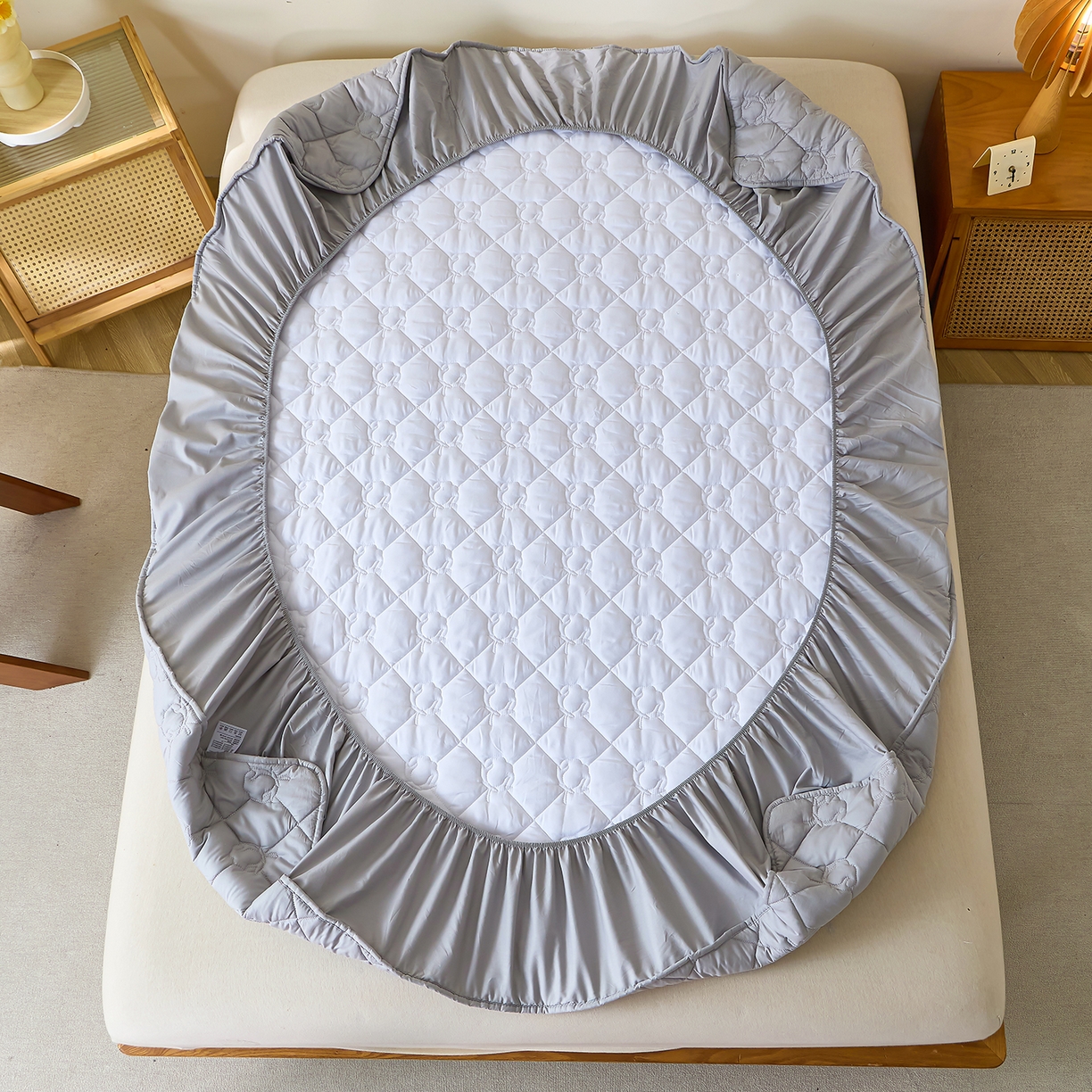 91家纺网 家纺一手货源 找家纺 彩亿家纺 2026新款A类纯棉夹棉床笠三件套全包防滑床垫保护套-棉花 棉花-玄铁灰