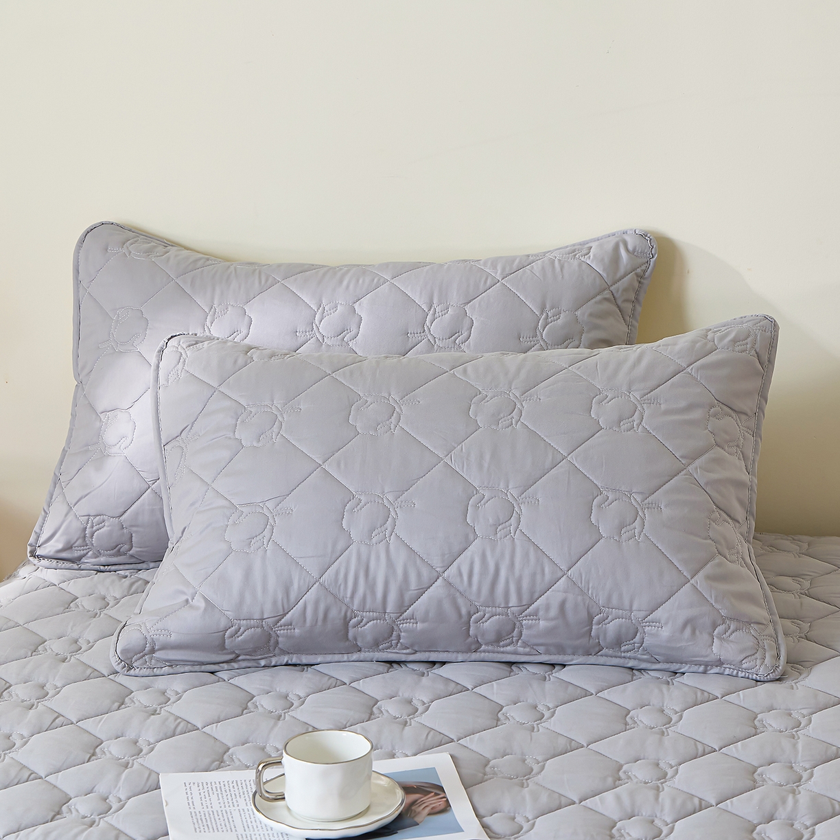 91家纺网 家纺一手货源 找家纺 彩亿家纺 2026新款A类纯棉夹棉床笠三件套全包防滑床垫保护套-棉花 棉花-玄铁灰