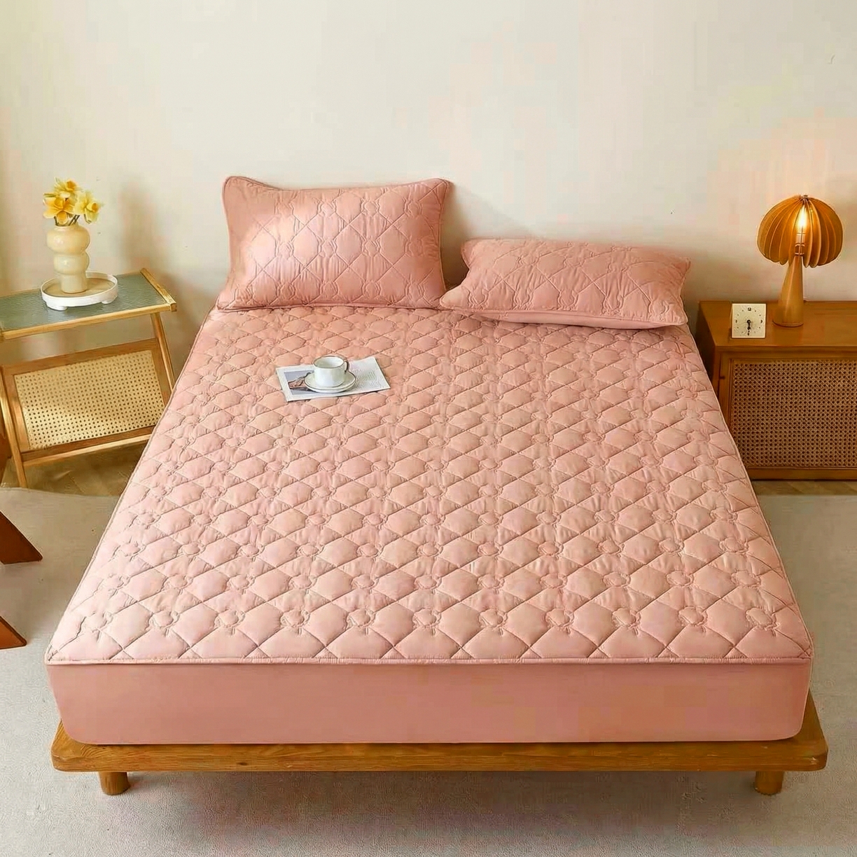 彩亿家纺 2026新款A类纯棉夹棉床笠三件套全包防滑床垫保护套-棉花 棉花-泡沫粉