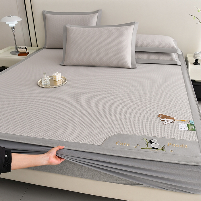 小牛席业 2026新款爱家熊猫冷感豆豆席系列（床笠款） 米色