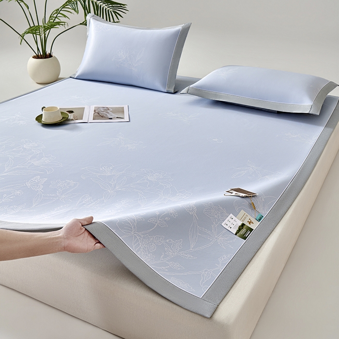 91家纺网 家纺一手货源 找家纺 小牛席业 2026新款【实拍风格】双PE凉感-百合清凉冰丝席系列 蓝色