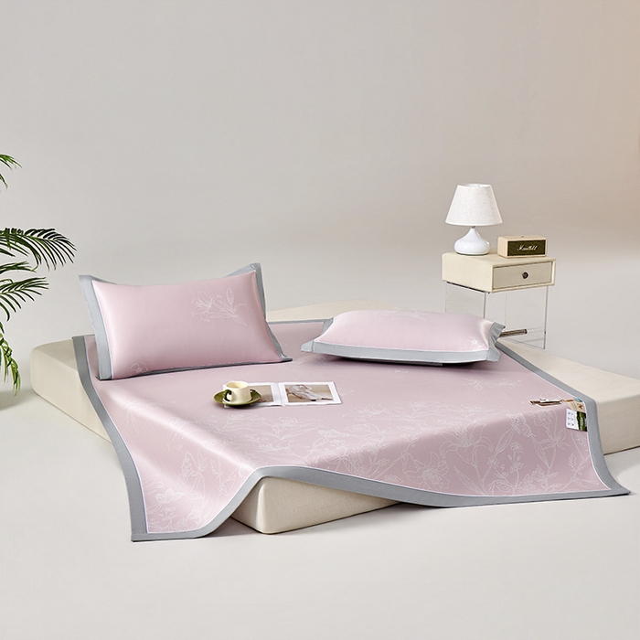 91家纺网 家纺一手货源 找家纺 小牛席业 2026新款【实拍风格】双PE凉感-百合清凉冰丝席系列 粉色