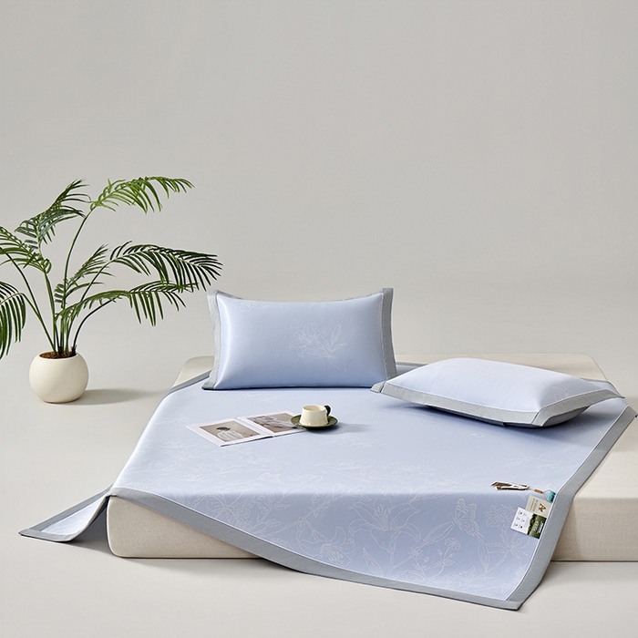 91家纺网 家纺一手货源 找家纺 小牛席业 2026新款【实拍风格】双PE凉感-百合清凉冰丝席系列 蓝色