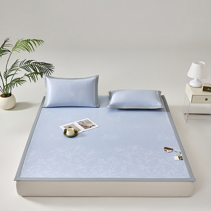 91家纺网 家纺一手货源 找家纺 小牛席业 2026新款【实拍风格】双PE凉感-百合清凉冰丝席系列 蓝色