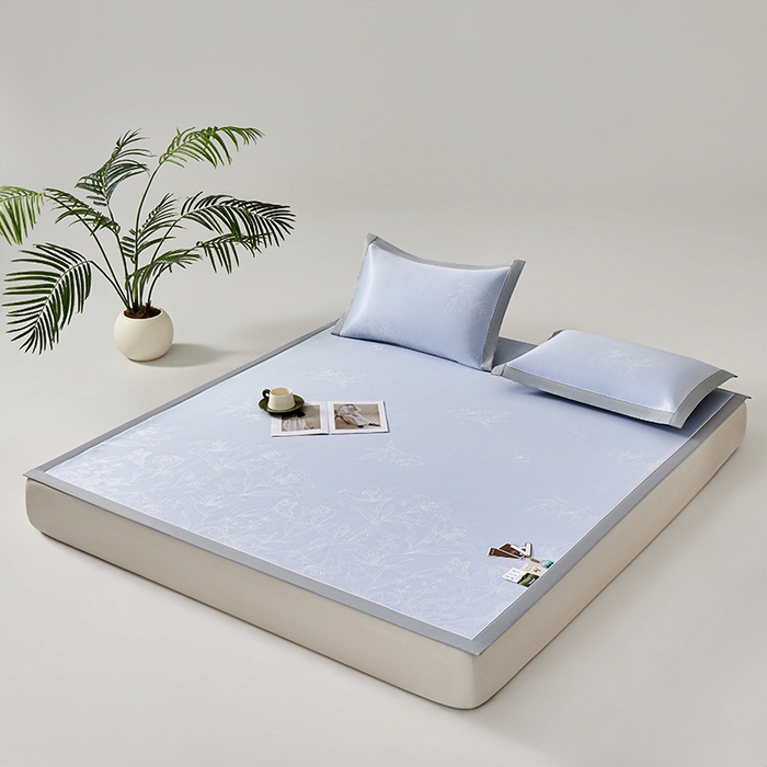 91家纺网 家纺一手货源 找家纺 小牛席业 2026新款【实拍风格】双PE凉感-百合清凉冰丝席系列 蓝色