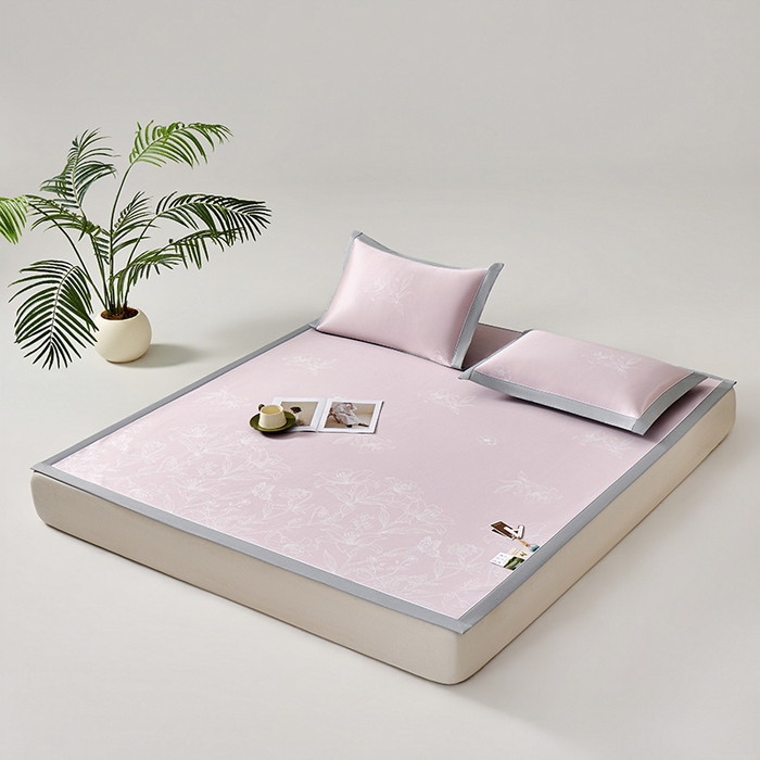 91家纺网 家纺一手货源 找家纺 小牛席业 2026新款【实拍风格】双PE凉感-百合清凉冰丝席系列 粉色