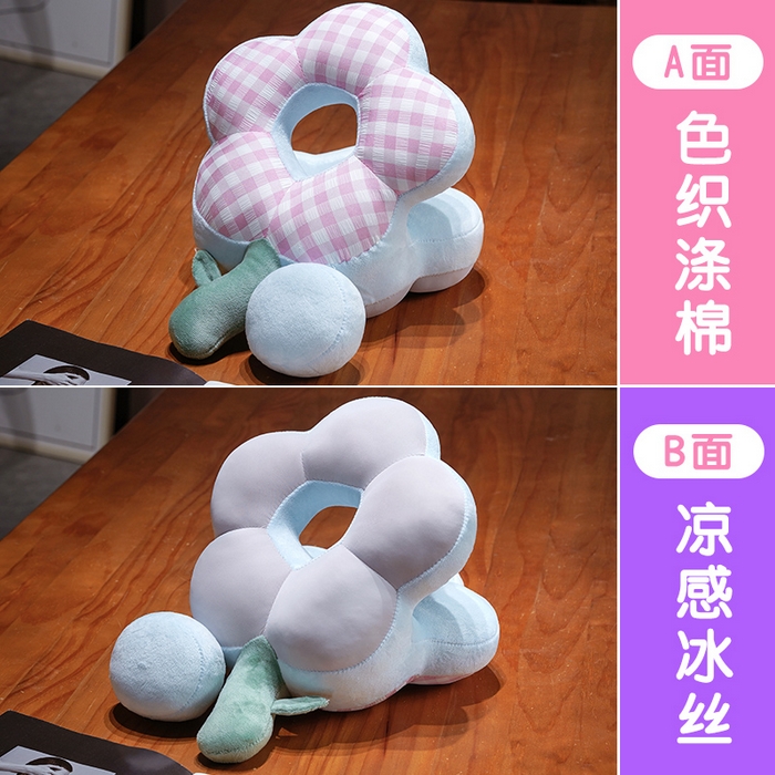 91家纺网 家纺一手货源 找家纺 仟亿莱 2026新款泡泡格花朵冰丝双面午睡枕 粉白格子