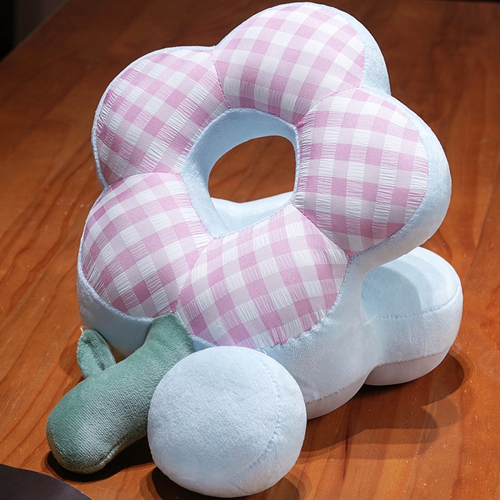 仟亿莱 2026新款泡泡格花朵冰丝双面午睡枕 粉白格子