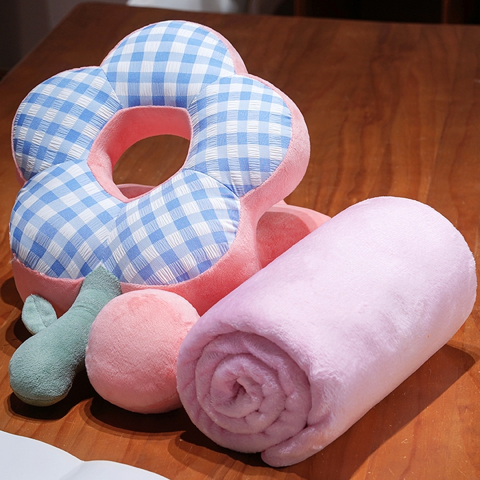 91家纺网 家纺一手货源 找家纺 仟亿莱 2026新款泡泡格花朵冰丝双面午睡枕 蓝白格子