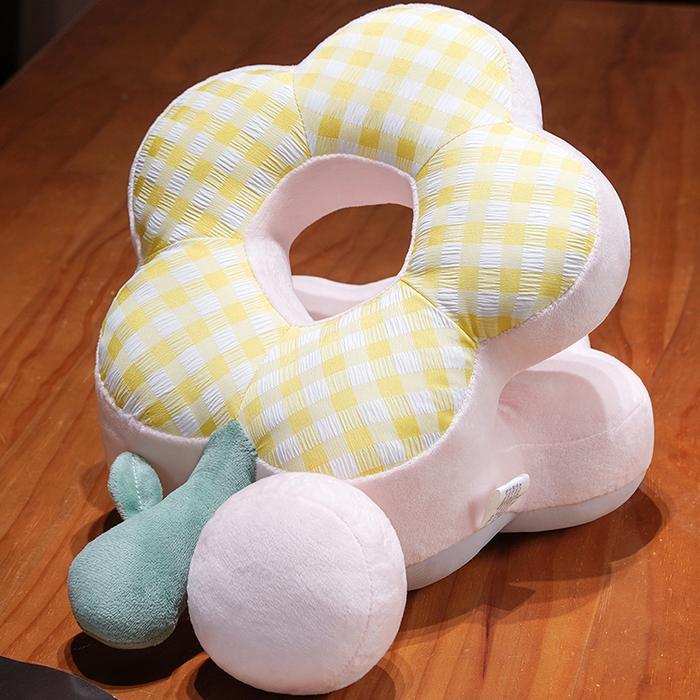 仟亿莱 2026新款泡泡格花朵冰丝双面午睡枕 黄白格子