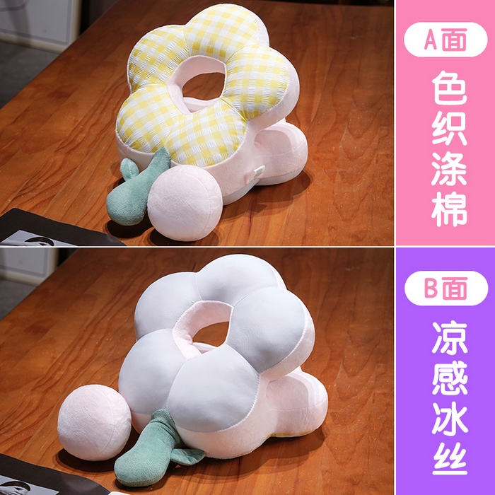 91家纺网 家纺一手货源 找家纺 仟亿莱 2026新款泡泡格花朵冰丝双面午睡枕 黄白格子