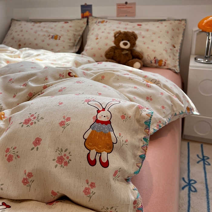 91家纺网 家纺一手货源 找家纺 （总）忆生活家纺 2026新款棉麻小清新三角针贝壳边四件套