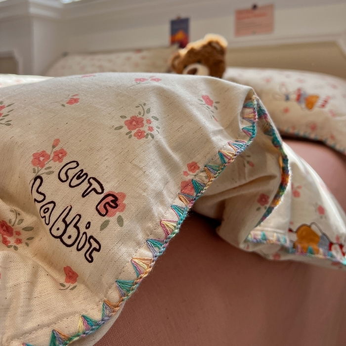 91家纺网 家纺一手货源 找家纺 （总）忆生活家纺 2026新款棉麻小清新三角针贝壳边四件套