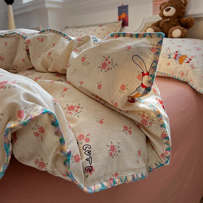 91家纺网 家纺一手货源 找家纺 （总）忆生活家纺 2026新款棉麻小清新三角针贝壳边四件套